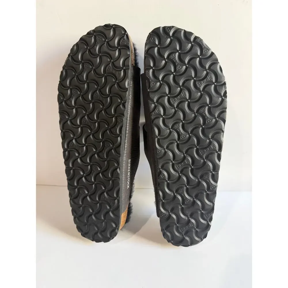 Birkenstock Arizona BS Shearling Lined Slides Desert Dust BLACK Size 42 NARROW